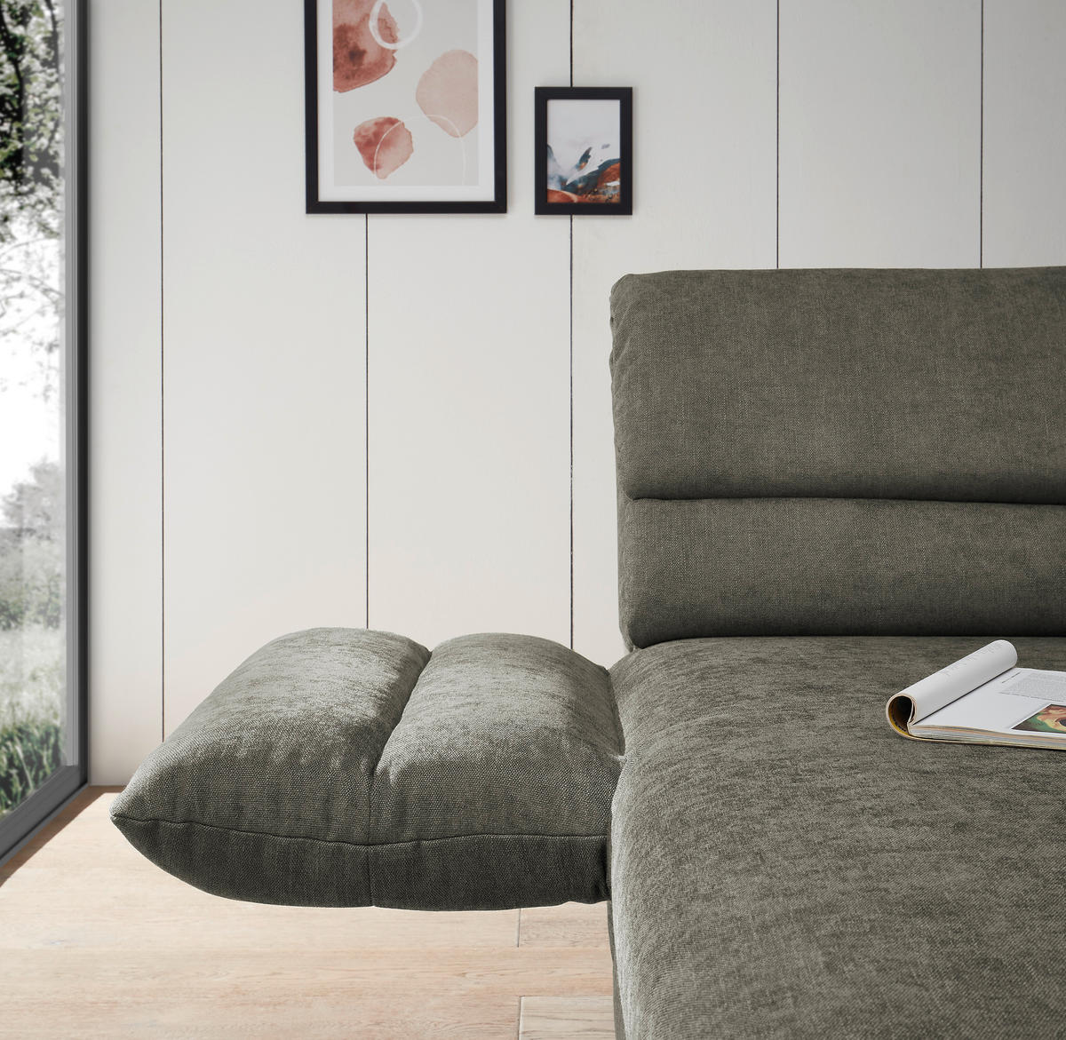 ECKSOFA in Flachgewebe Grün  - Schwarz/Grün, Design, Textil/Metall (176-217/279-327cm) - Dieter Knoll