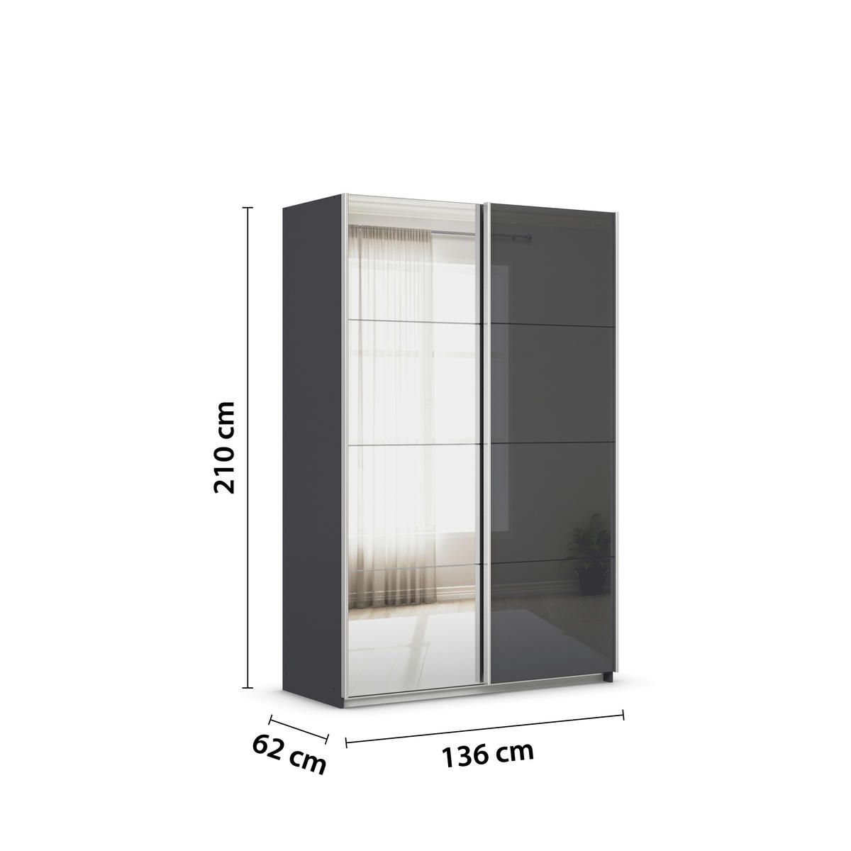 SCHWEBETÜRENSCHRANK  in Grau  - Alufarben/Grau, KONVENTIONELL, Glas/Holzwerkstoff (136/210/62cm) - Xora