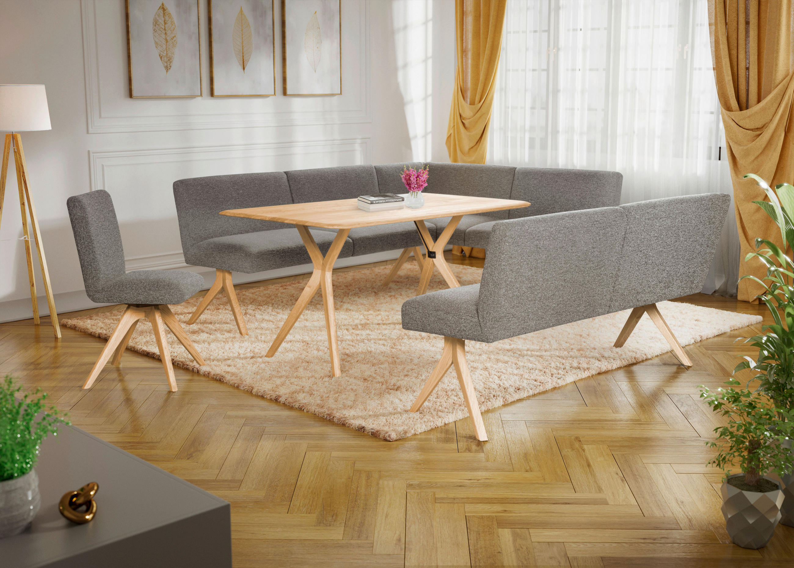 STUHL drehbar - Eichefarben/Grau, KONVENTIONELL, Holz/Textil (47/89/60cm) - Linea Natura