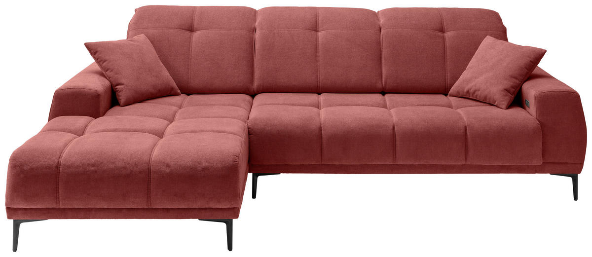 ECKSOFA NESTO Rot Chenille Zierkissen, Kopfteilverstellung, Sitztiefenverstellung  - Rot/Schwarz, Basics, Textil/Metall (187/292cm) - Livetastic