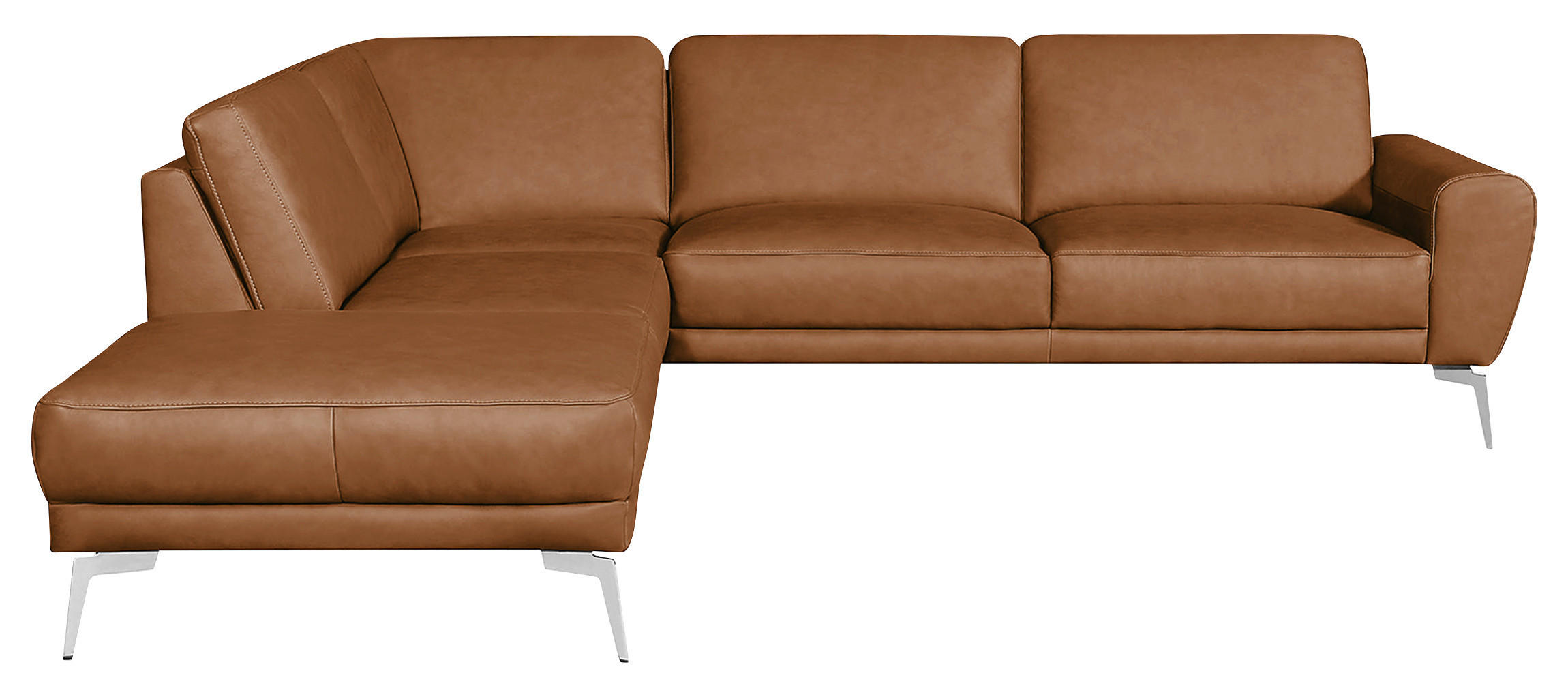 ECKSOFA in Echtleder Cognac  250/273 cm  - Chromfarben/Cognac, Design, Leder/Metall (250/273cm) - Livetastic