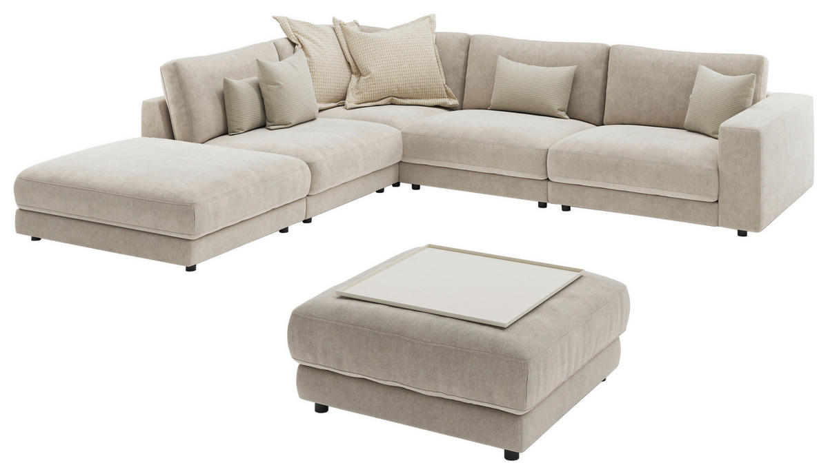 ECKSOFA Naturfarben Chenille  - Schwarz/Naturfarben, Design, Kunststoff/Textil (240/313cm) - Pure Home Lifestyle