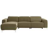 ECKSOFA in Echtleder Olivgrün  - Chromfarben/Olivgrün, Design, Leder/Metall (177/292cm) - Pure Home Lifestyle
