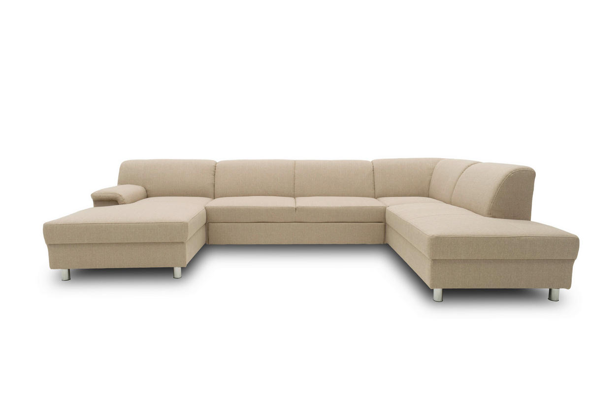 WOHNLANDSCHAFT  in Webstoff Beige  - Chromfarben/Beige, KONVENTIONELL, Textil/Metall (150/308/195cm) - MID.YOU