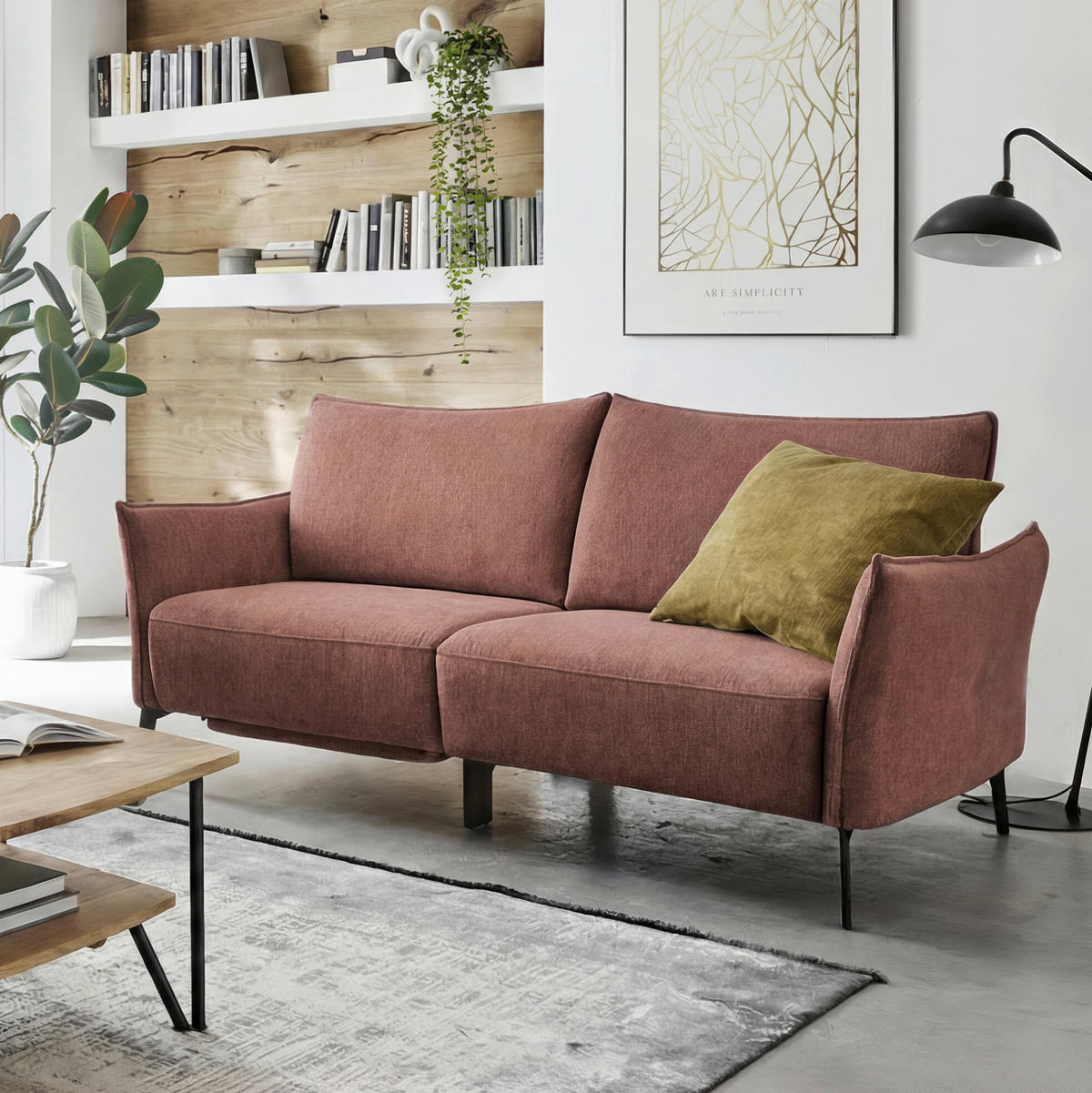 3-SITZER-SOFA Chenille Bordeaux  - Bordeaux/Schwarz, Konventionell, Textil/Metall (184/90/92cm) - Elegando