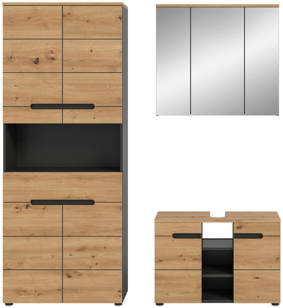 BADEZIMMER 3-teilig  in 156 cm  - Schwarz/Eiche Artisan, MODERN, Glas/Holzwerkstoff (156cm) - MID.YOU