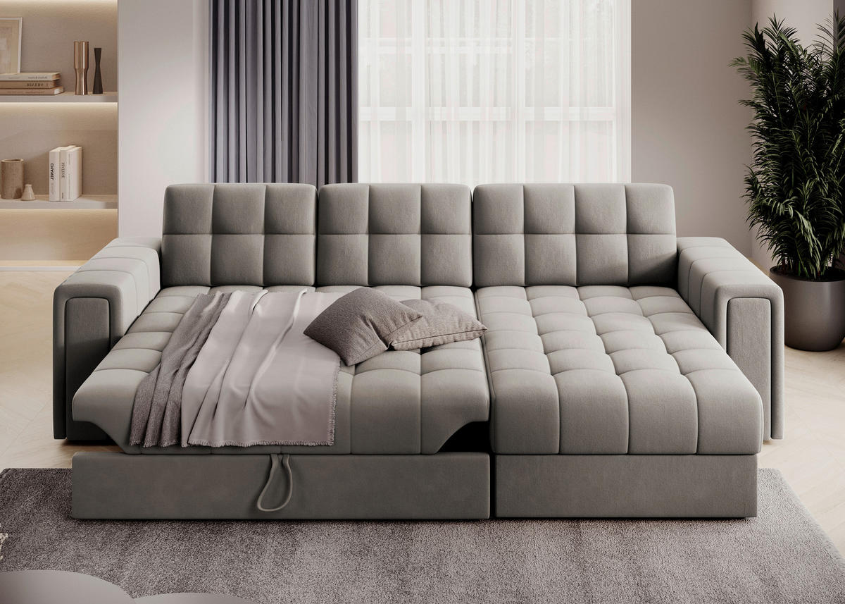 ECKSOFA Plüsch Beige  - Beige, Design, Kunststoff/Textil (260/150cm) - MID.YOU