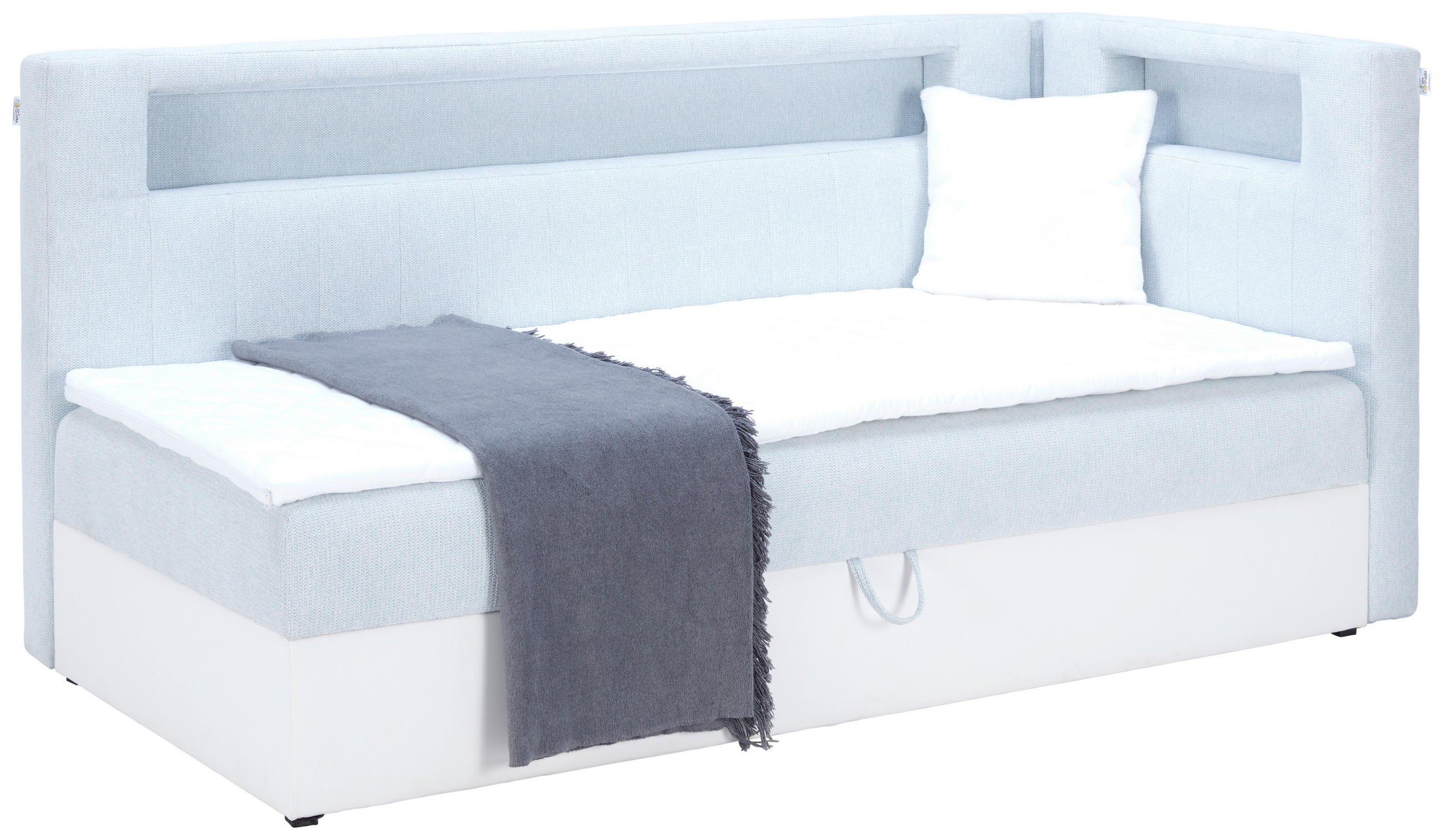 Polsterbett mit Bettkasten 100x200cm Junior Gold Hellblau