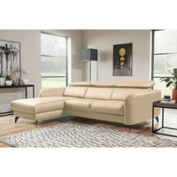 ECKSOFA Beige Echtleder Lederlook  - Beige/Schwarz, Design, Leder/Textil (183/261cm) - Livetastic