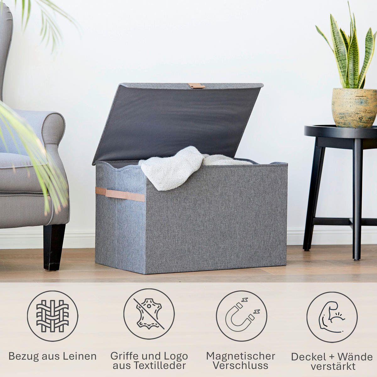 TRUHE - Grau, Basics, Holzwerkstoff/Textil (62/37,5/39cm) - Store It