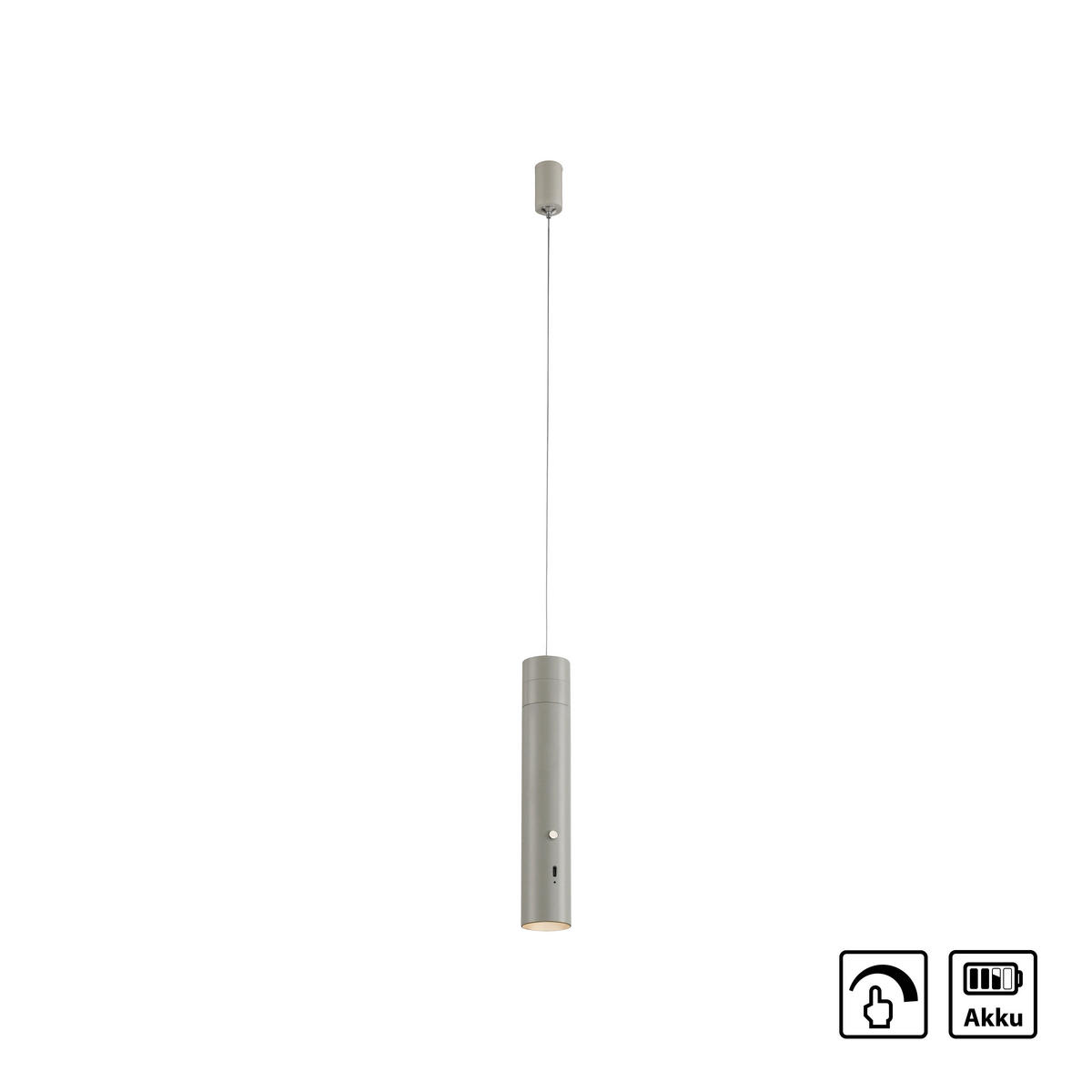 AKKU-LED-HÄNGELEUCHTE 4/4/200 cm   - Greige, Design, Kunststoff/Metall (4/4/200cm)
