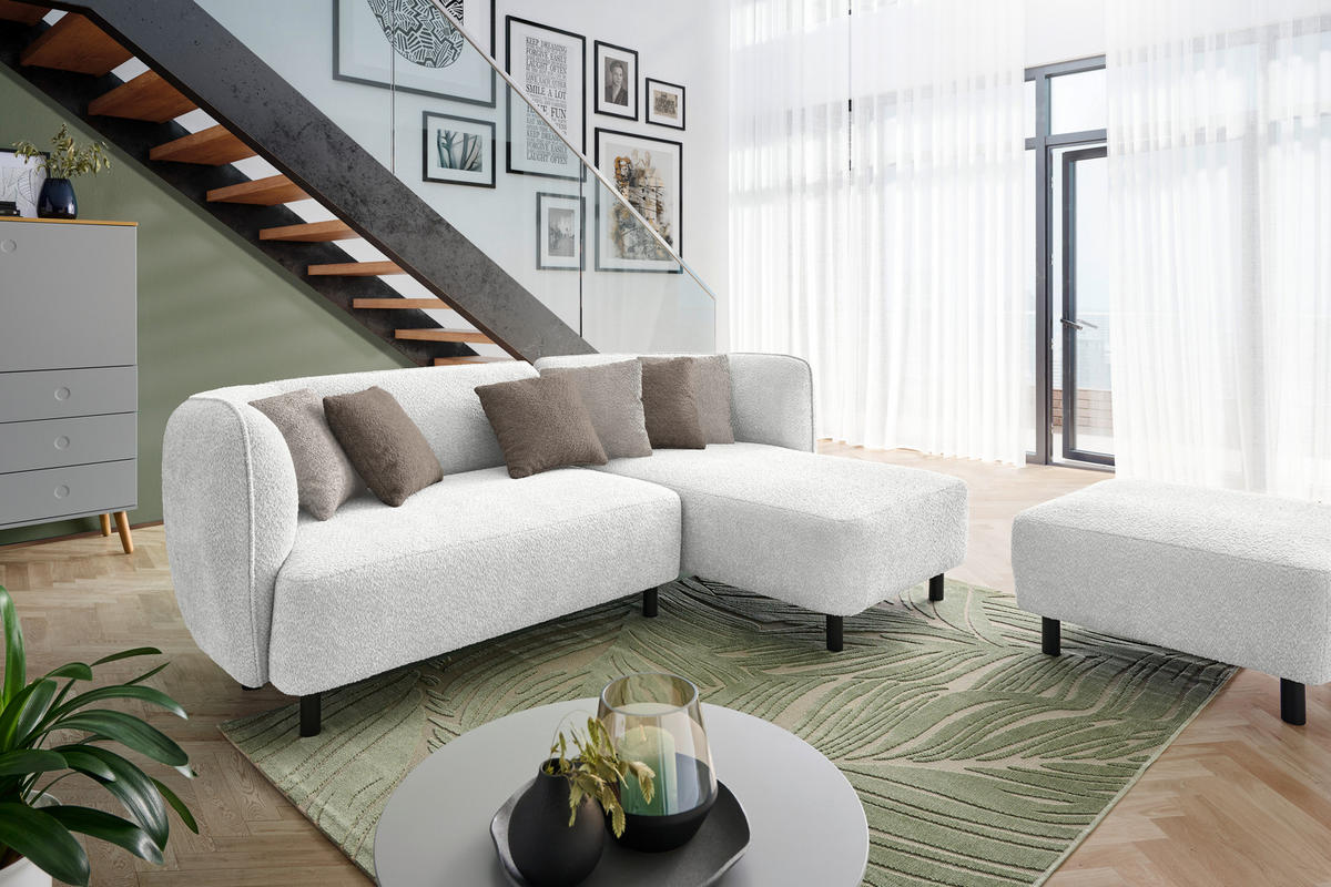 ECKSOFA in Chenille Weiß  236/148 cm  - Sandfarben/Schwarz, Design, Holz/Textil (236/148cm) - Lomoco