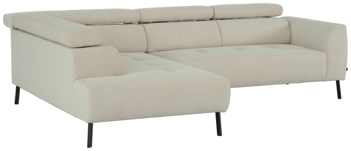 ECKSOFA in Feincord Beige  205/280 cm  - Beige/Schwarz, Design, Textil/Metall (205/280cm) - Xora