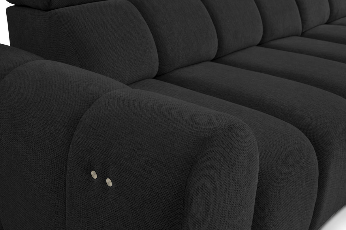 ECKSOFA Schwarz Chenille Bettkasten, Rücken echt, Kopfteilverstellung, Sitzvorzug  - Schwarz, Design, Kunststoff/Textil (290/152cm) - Stylife