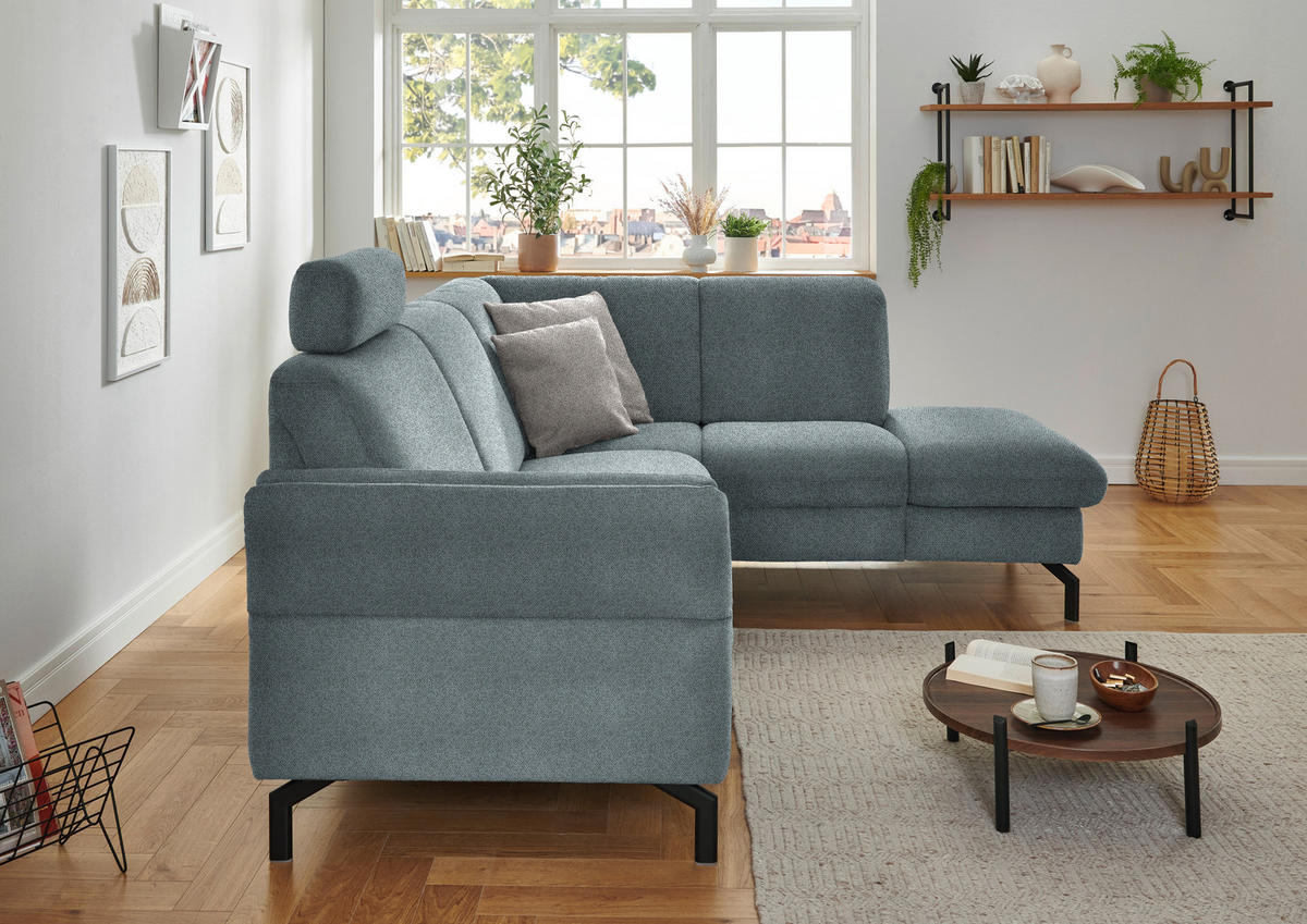 ECKSOFA in Flachgewebe Blaugrau  - Blaugrau/Schwarz, Konventionell, Textil/Metall (241/190cm) - Beldomo Comfort