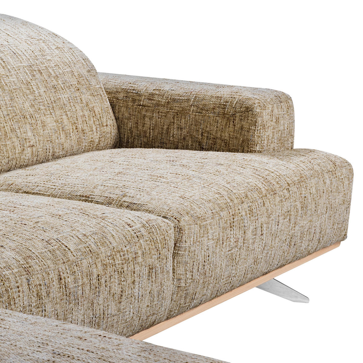 ECKSOFA PORTLAND in Struktur Hellbraun Kopfteilverstellung  187/295 cm  - Chromfarben/Hellbraun, Design, Holz/Textil (187/295cm) - Livetastic