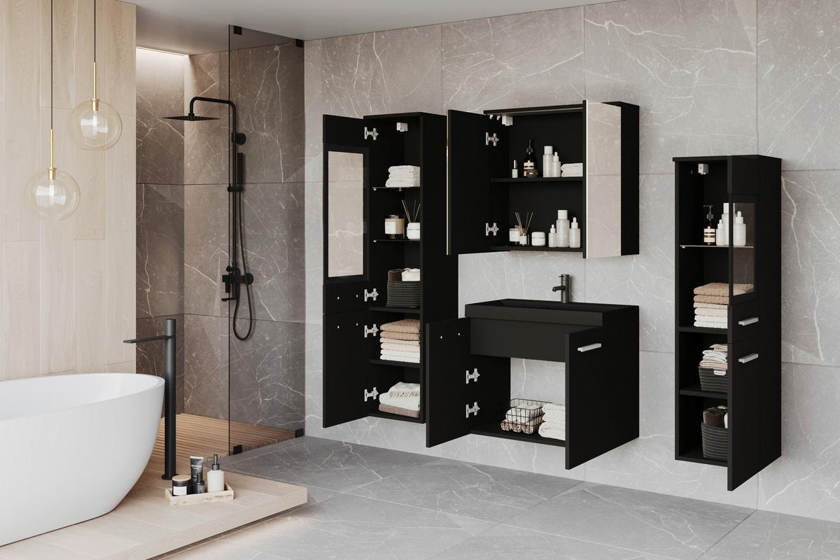 BADEZIMMER 5-teilig  in 120 cm  - Weiss/Silberfarben, Lifestyle, Glas/Keramik (120cm) - P & B