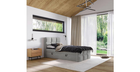BOXBETT 120/200 cm,  in Hellgrau, gepolstertes Kopfteil, Bettkasten, Topper, H3 = fest  - Hellgrau/Schwarz, Design, Holzwerkstoff/Kunststoff (120/200cm) - Xora