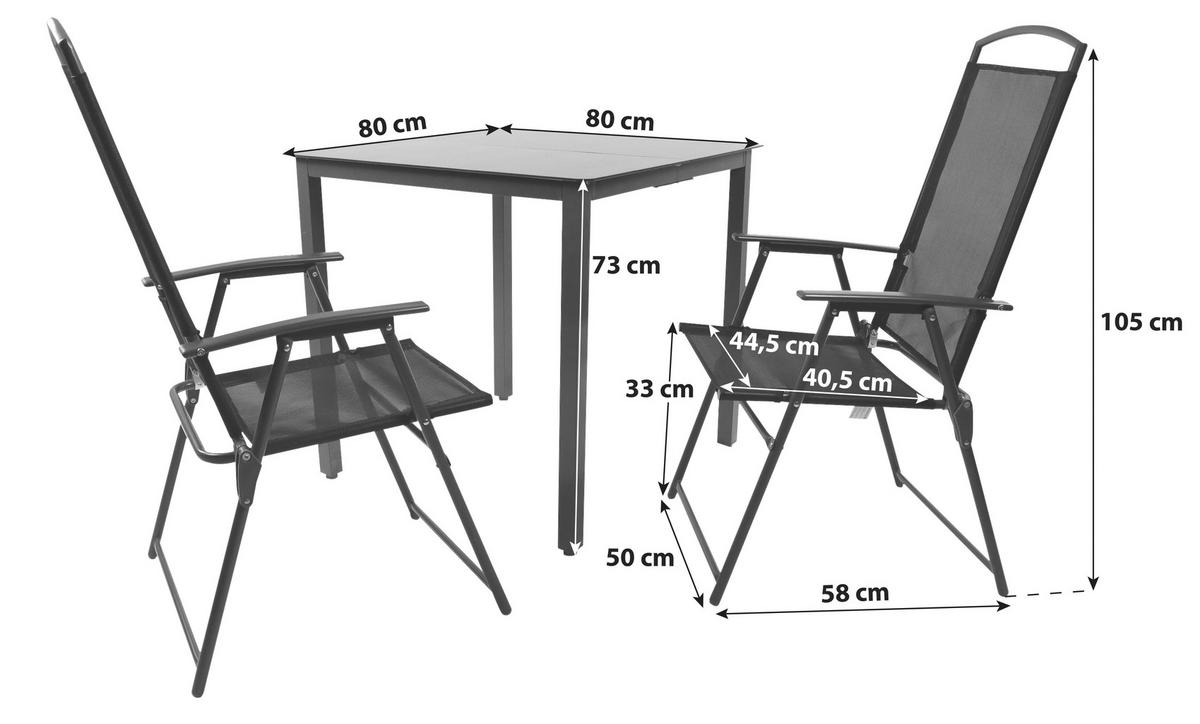 Set Masă Și Scaune Grădină  - antracit/negru, Basics, sticlă/metal (80/80/76cm) - Gardenson