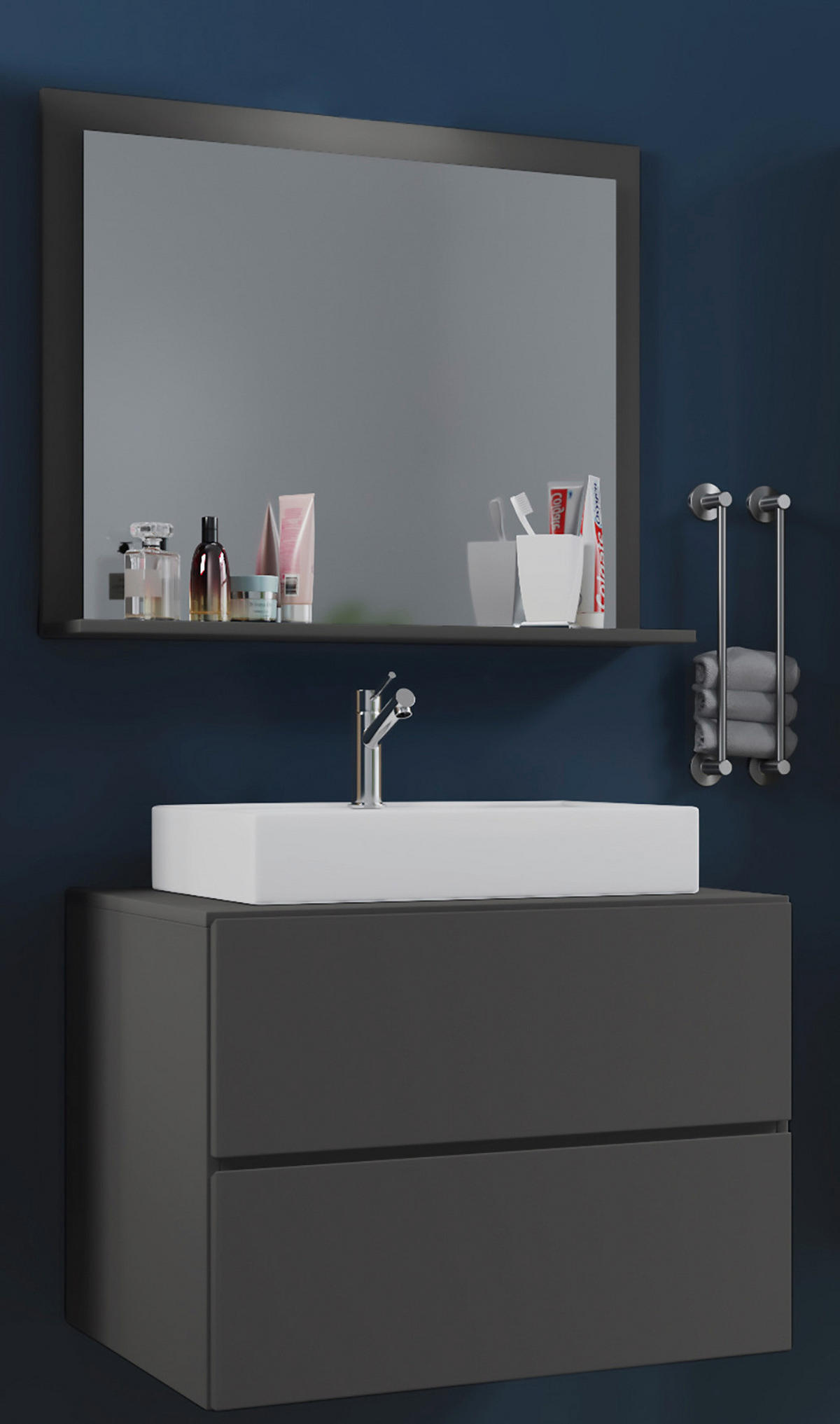 BADEZIMMER 3-teilig  in 80 cm  - Anthrazit/Weiß, MODERN, Glas/Keramik (80cm) - MID.YOU