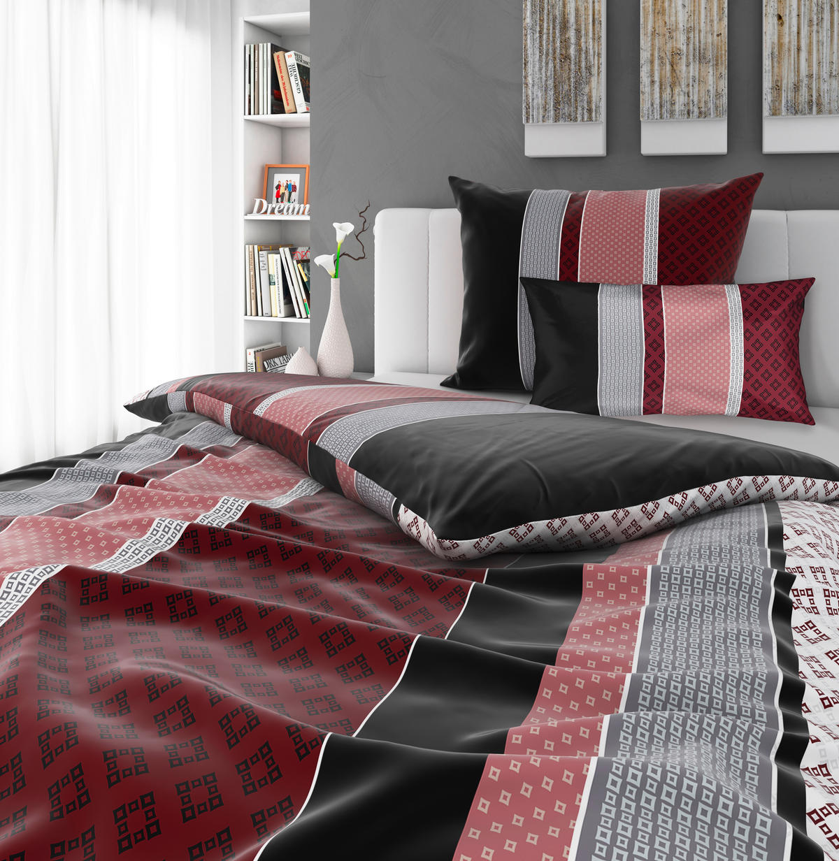 POSTELJINA KISTA 140/200 cm saten bobica  - bobica, Dizajnerski, tekstil (140/200cm) - Novel