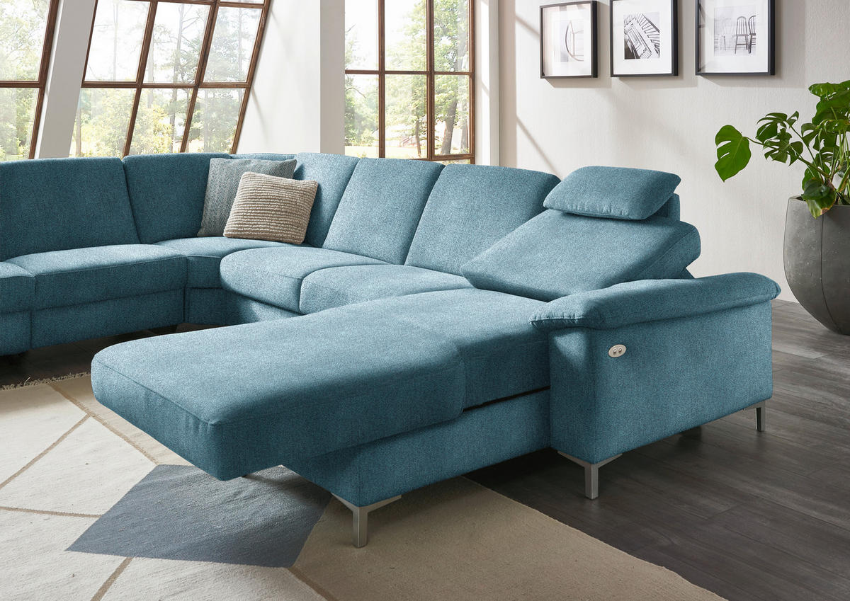 WOHNLANDSCHAFT in Chenille Blau  - Blau/Alufarben, Design, Textil/Metall (265/333/170cm) - Dieter Knoll