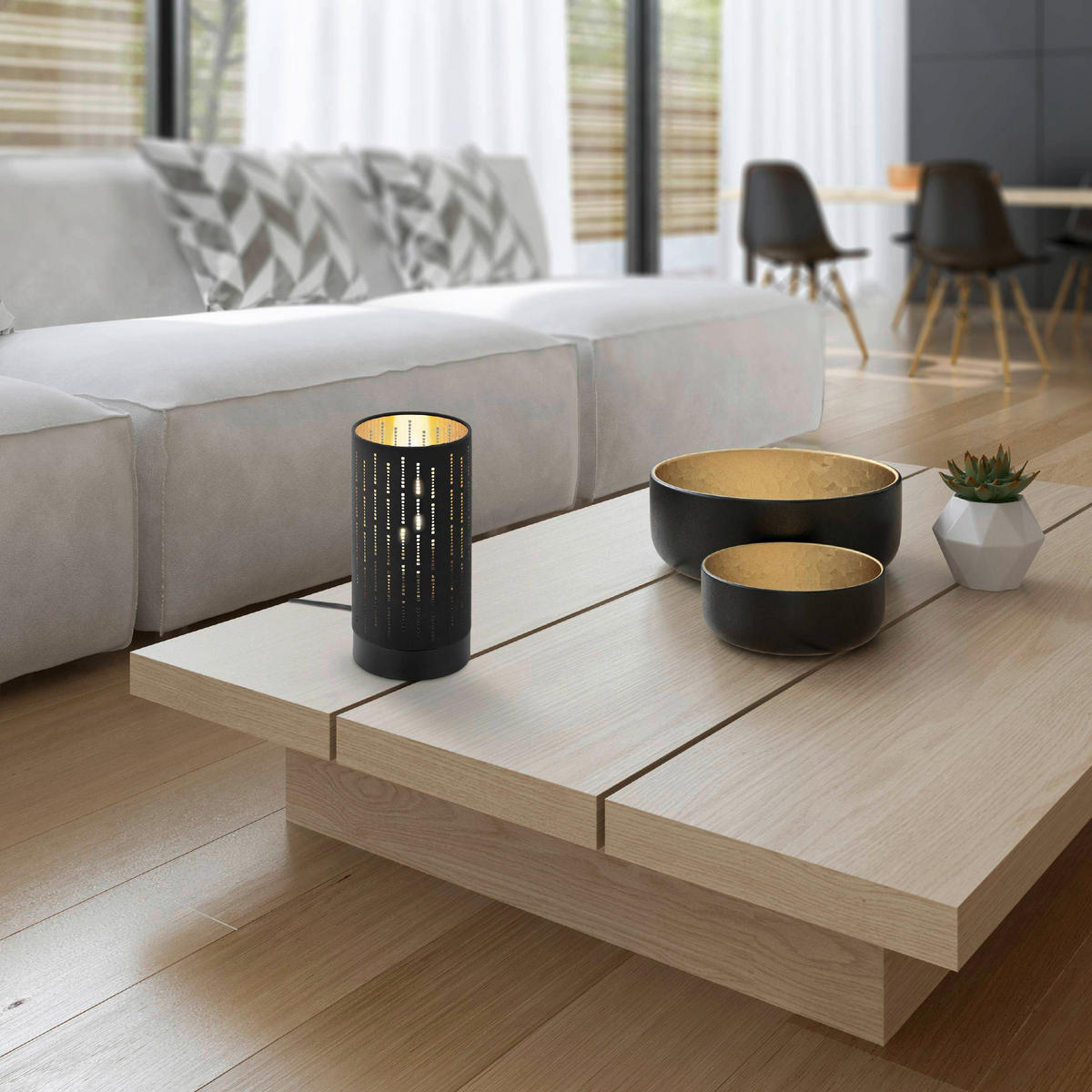 TISCHLEUCHTE Varillas 12/25,5 cm   - Goldfarben/Schwarz, Design, Textil/Metall (12/25,5cm) - Eglo