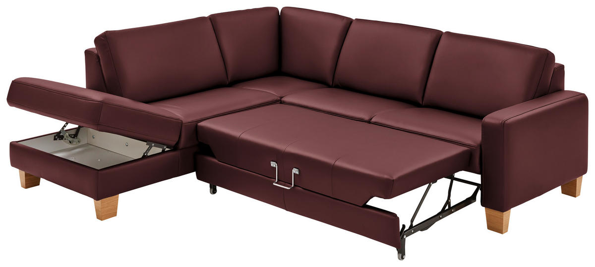ECKSOFA in Echtleder Beere  - Eiche Bianco/Beere, Natur, Leder/Holz (235/257cm) - Valdera