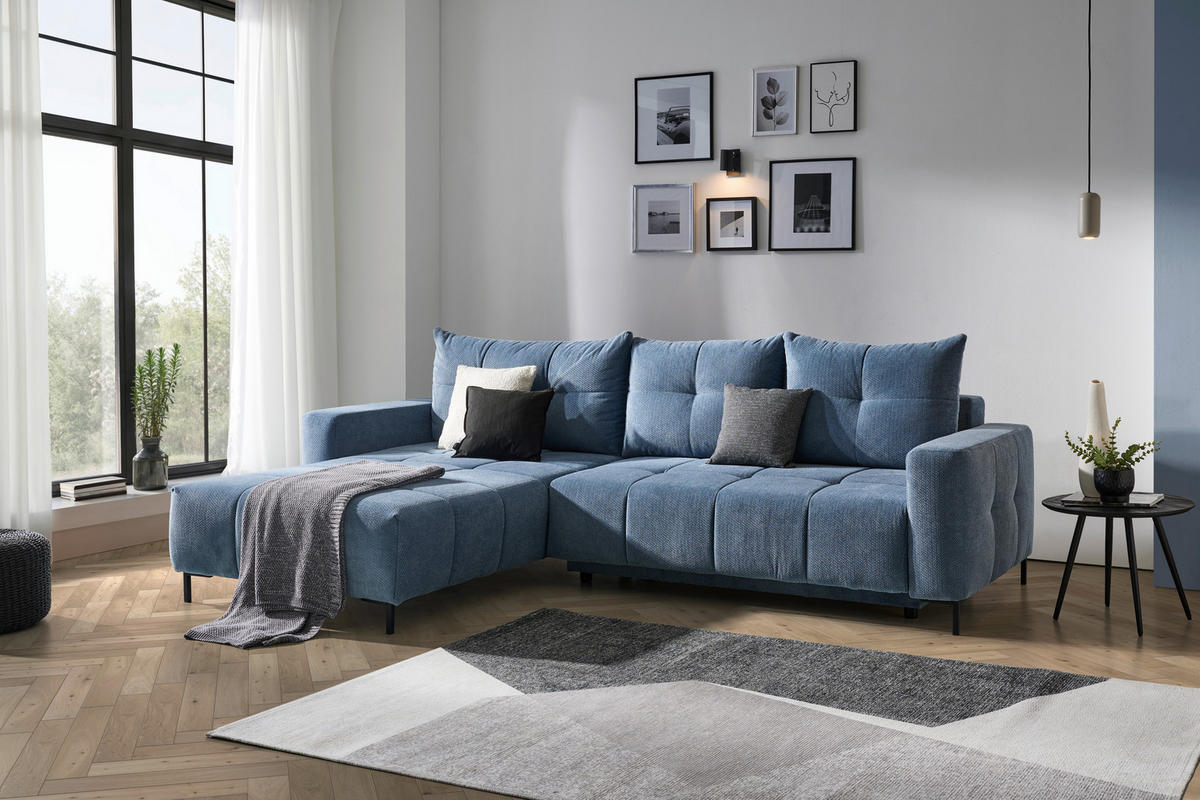 ECKSOFA  in Webstoff Blaugrau  - Blaugrau/Schwarz, KONVENTIONELL, Textil/Metall (292/192cm) - Carryhome