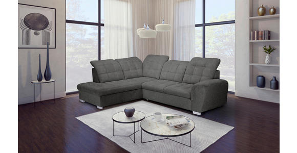 ECKSOFA Graubraun Chenille  inkl. Bettkasten, Schlaffunktion, Rücken echt, Kopfteilverstellung, Liegefläche im Originalstoff  - Chromfarben/Graubraun, KONVENTIONELL, Kunststoff/Textil (205/260cm) - Carryhome
