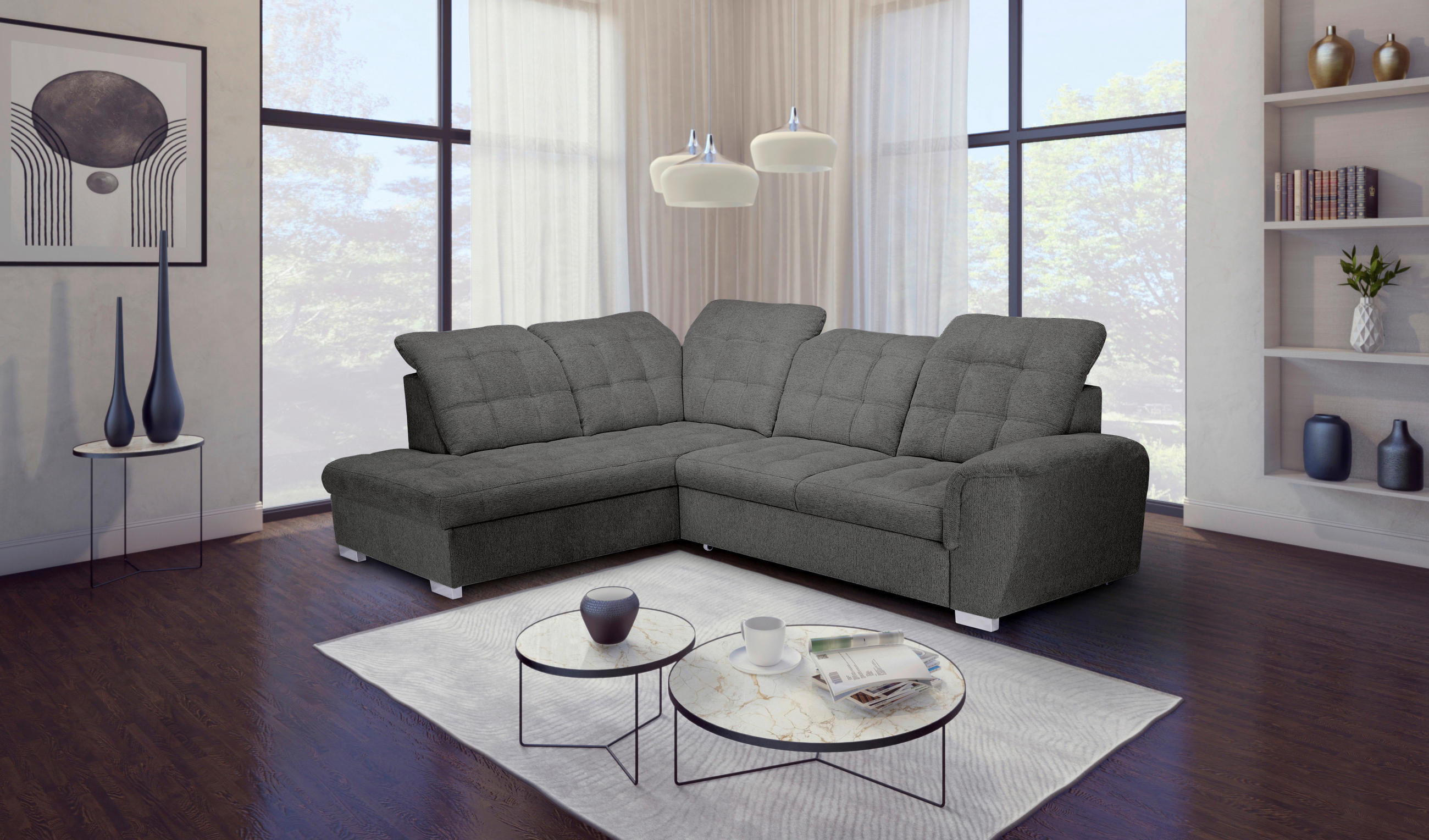 ECKSOFA Graubraun Chenille  - Chromfarben/Graubraun, KONVENTIONELL, Kunststoff/Textil (205/260cm) - Carryhome