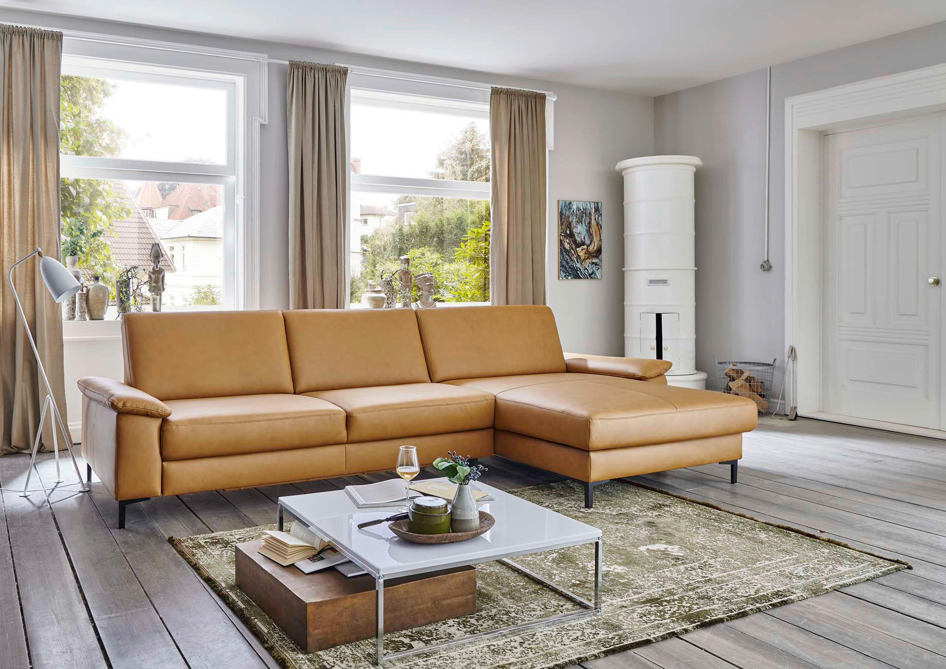 ECKSOFA Currygelb Echtleder  - Currygelb/Schwarz, Design, Leder/Metall (334/175cm) - Dieter Knoll