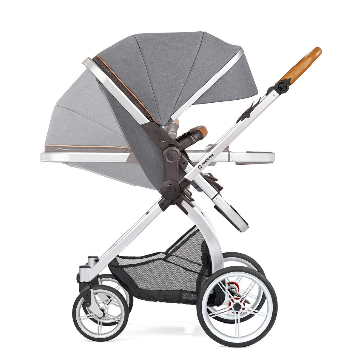 KINDERWAGENSET FX4 Life  - Blau/Cognac, Basics, Textil/Metall (57/129/100cm) - Gesslein