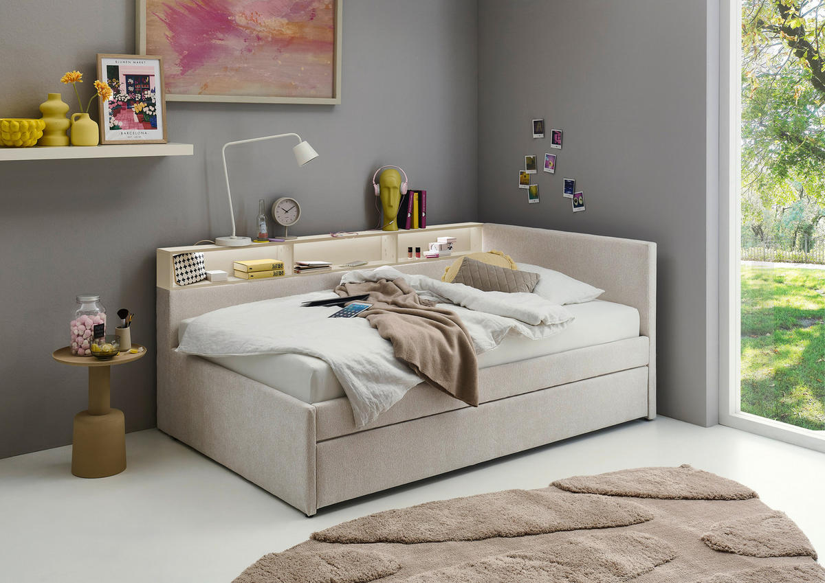 STAURAUMBETT 120/200 cm  in Sandfarben, Beige  - Sandfarben/Beige, MODERN, Holz/Holzwerkstoff (120/200cm) - Stylife