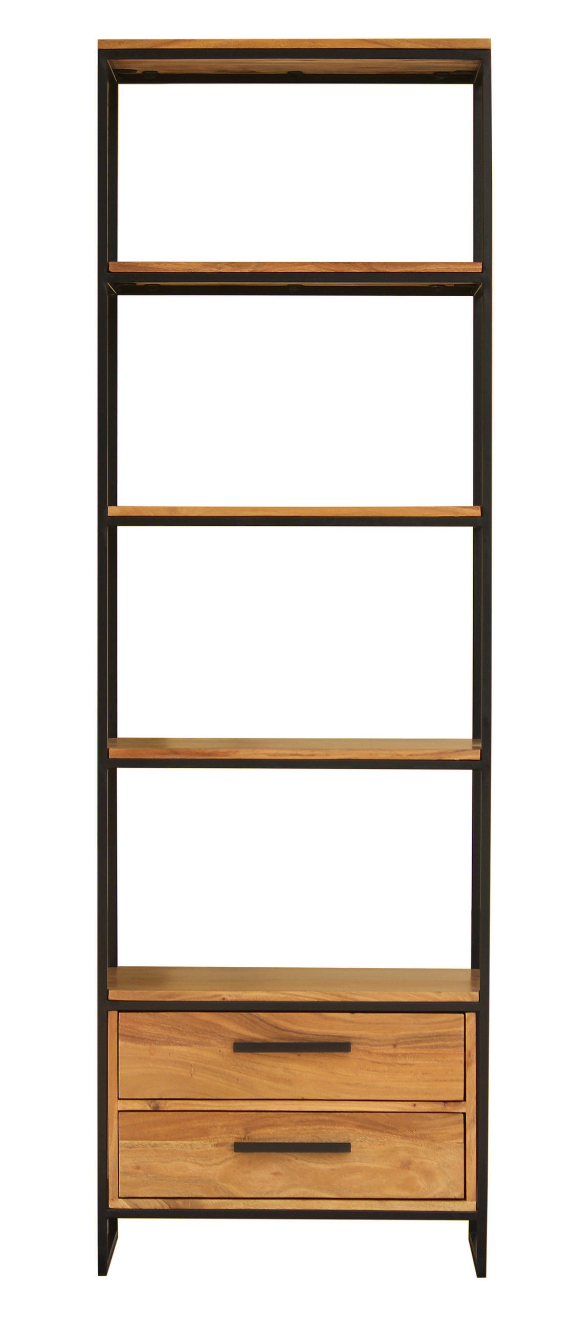 REGAL Akazie massiv Akaziefarben  - Schwarz/Akaziefarben, Design, Holz/Metall (60/190/35cm) - home24