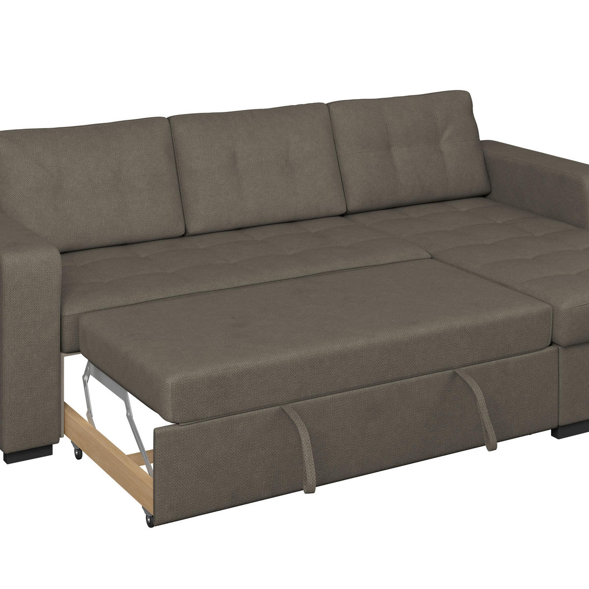 ECKSOFA TURIN Graubraun Mikrofaser, Struktur Rückenkissen, Bettkasten  - Graubraun/Schwarz, Trend, Textil/Metall (239/160cm) - MID.YOU