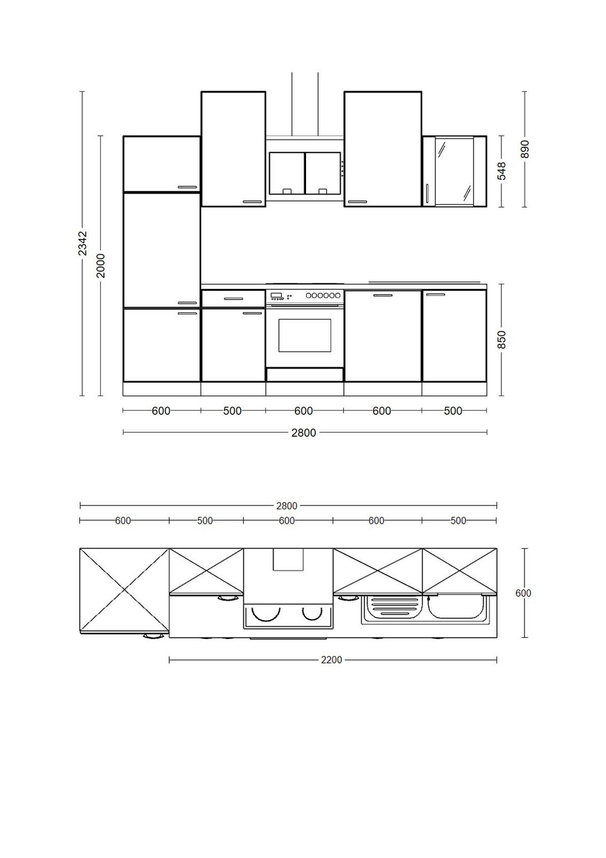 KÜCHENBLOCK 280 cm   in Buchefarben  - Edelstahlfarben/Beige, MODERN, Glas/Holzwerkstoff (280cm) - FlexWell