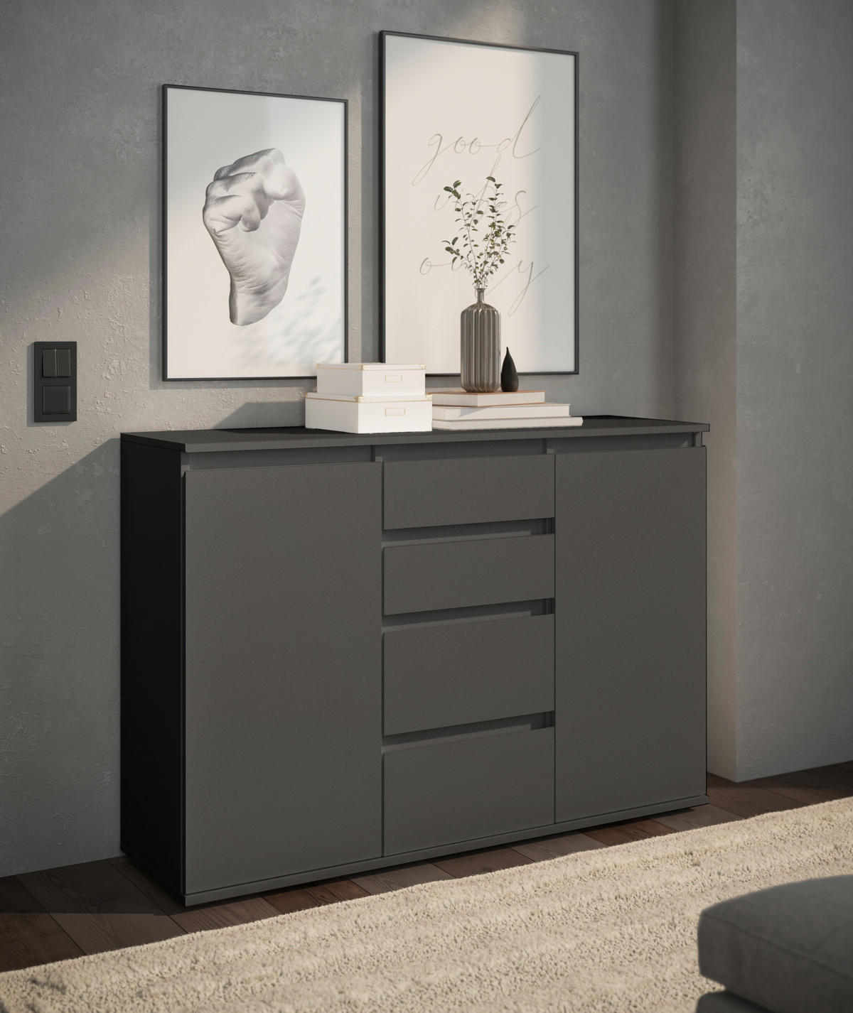 KOMODA, antracit  - siva/antracit, Design, umetna masa/leseni material (119/84/35cm) - Carryhome