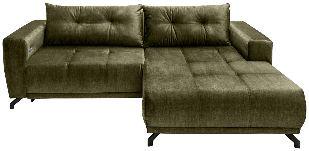 ECKSOFA in Velours Grün  246/177 cm  - Schwarz/Grün, MODERN, Textil/Metall (246/177cm) - MID.YOU