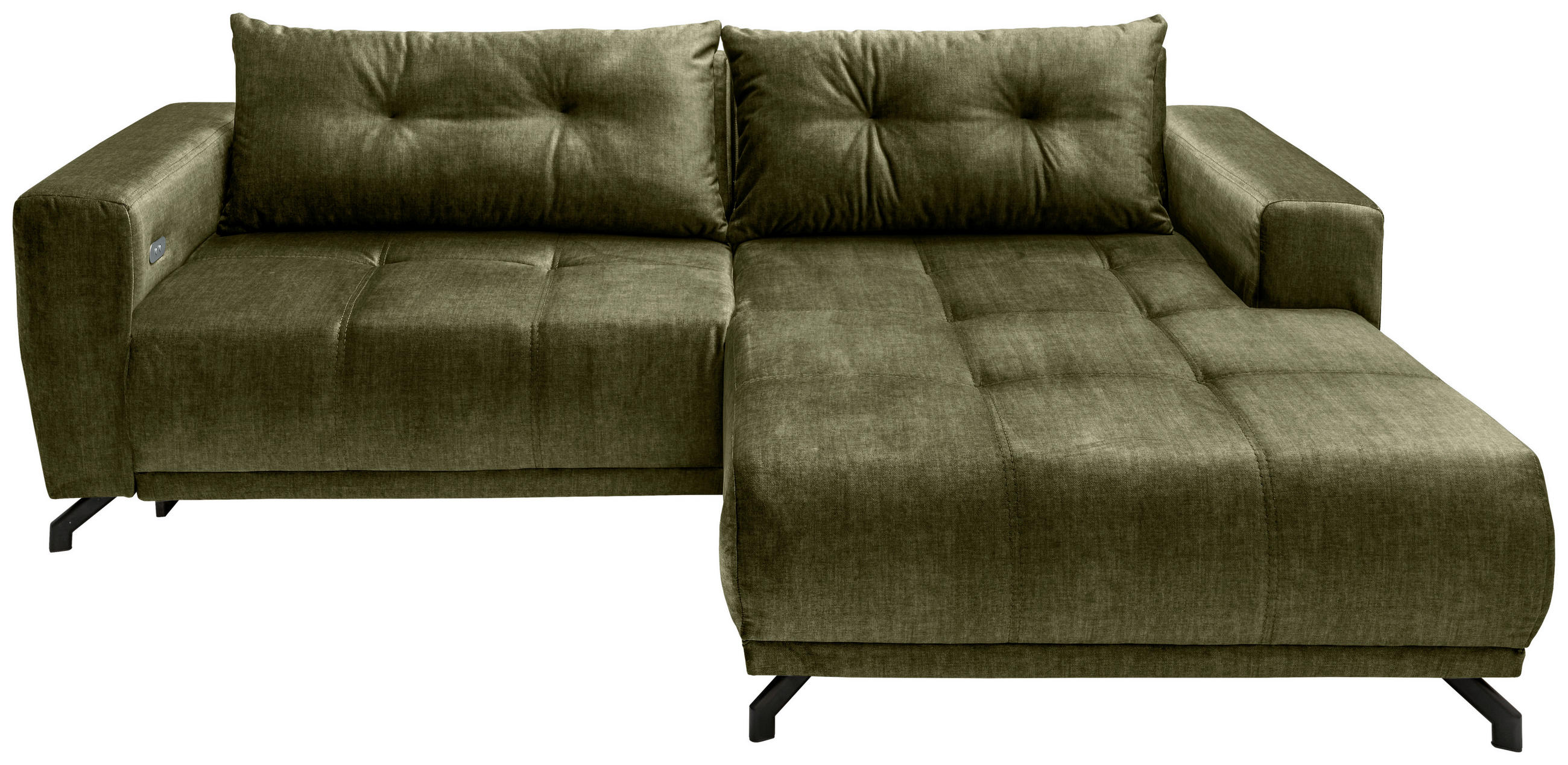 Thumbnail - Mid.you Ecksofa Restato, Grün, Textil, Uni, 4-Sitzer, Füllung: Schaumstoff, Ottomane rechts, L-Form, 246x177 cm, Made in...
