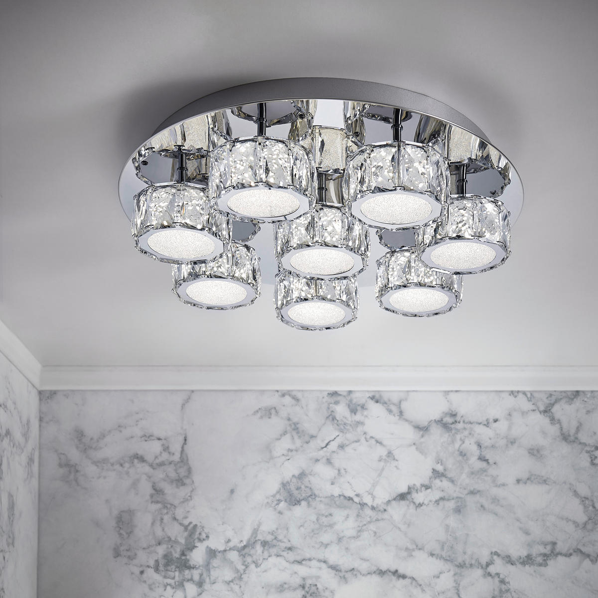 LED MENNYEZETI LÁMPA - krómszínű, Design, Üveg/fém (50/11cm)