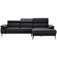 ECKSOFA Schwarz Echtleder  - Schwarz, Design, Leder/Metall (295/187cm) - Novel