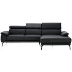 ECKSOFA Schwarz Echtleder  - Schwarz, Design, Leder/Metall (295/187cm) - Novel