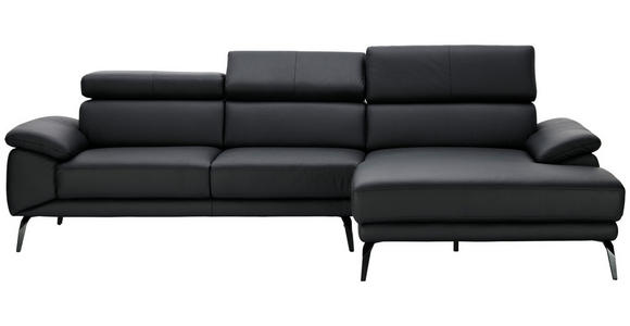 ECKSOFA Schwarz Echtleder  - Schwarz, Design, Leder/Metall (295/187cm) - Novel