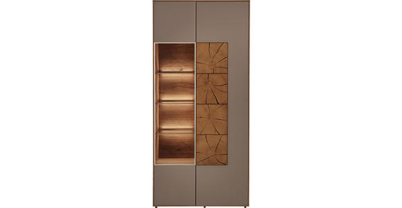 VITRINE in massiv Kerneiche Eichefarben, Fango - Fango/Eichefarben, Design, Glas/Holz (88,5/196/39cm) - Valnatura