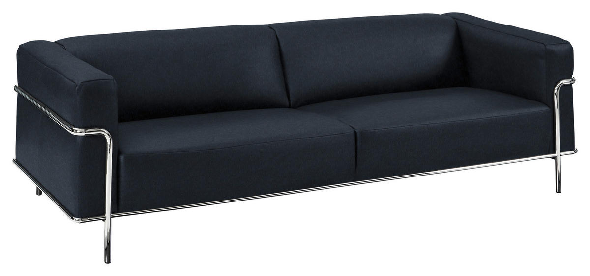 3-SITZER-SOFA in Echtleder Dunkelblau  - Chromfarben/Dunkelblau, Design, Leder/Metall (236/67/96cm) - Johann Jakob