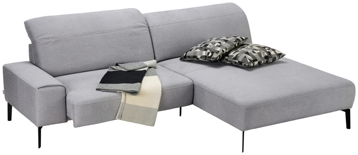 ECKSOFA in Mikrofaser Hellgrau  - Hellgrau/Schwarz, Design, Textil/Metall (273/203cm) - Johann Jakob