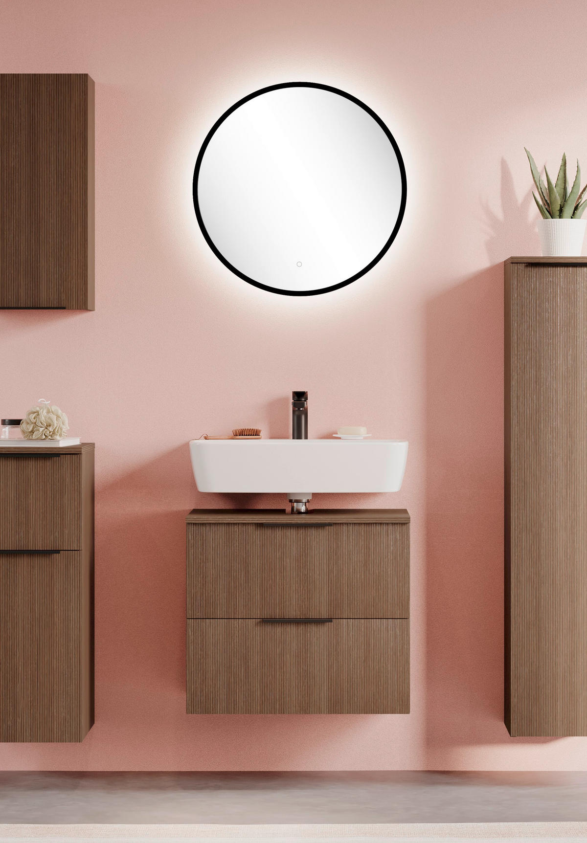 BADEZIMMER 2-teilig  in 60 cm  - Dunkelbraun/Schwarz, Natur, Holzwerkstoff/Kunststoff (60cm) - Held