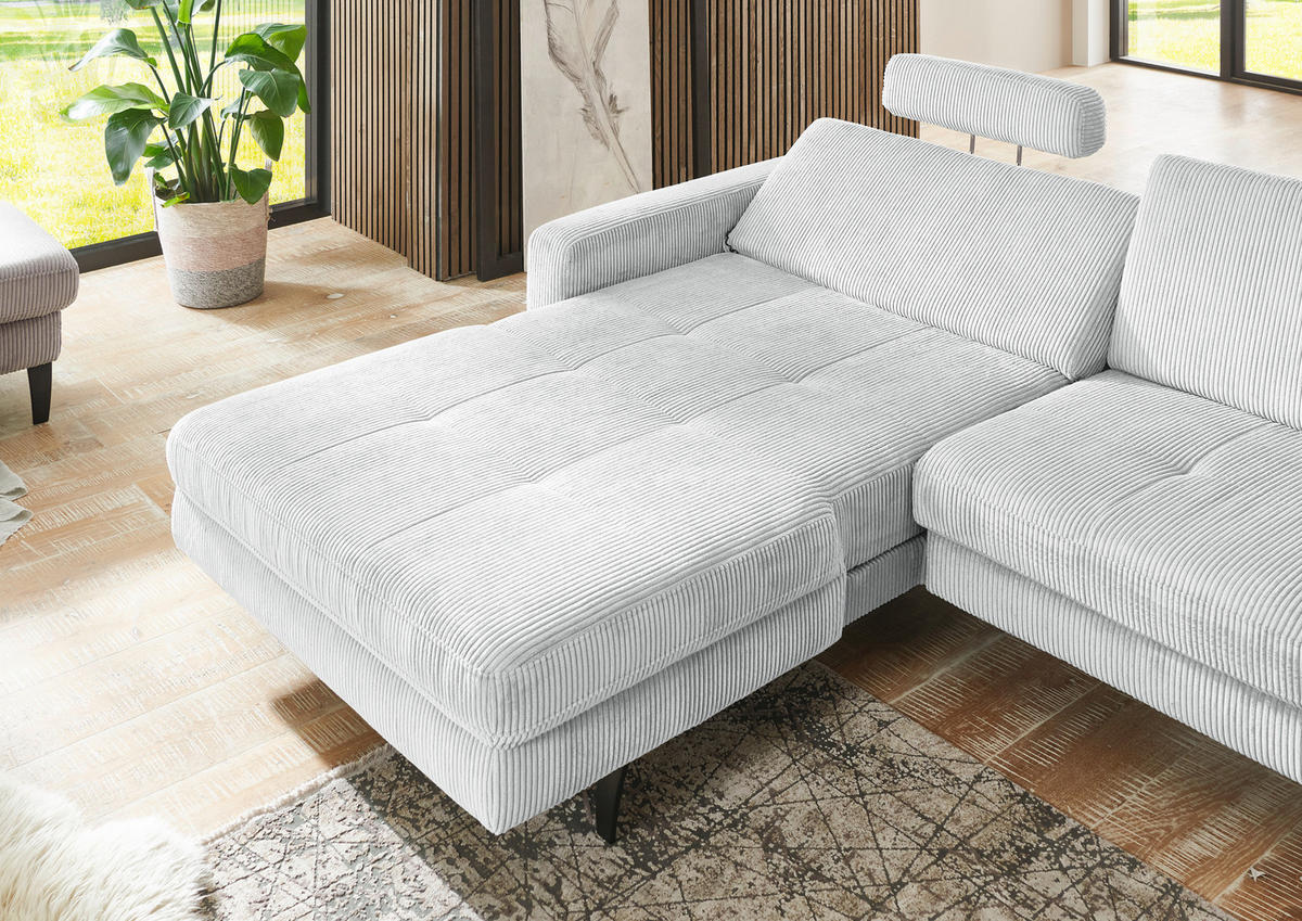 ECKSOFA in Cord Silberfarben  - Silberfarben/Schwarz, Modern, Textil/Metall (177/302cm) - Beldomo Style