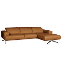 ECKSOFA Cognac Echtleder Rücken echt, Kopfteilverstellung  - Cognac/Schwarz, Design, Leder/Metall (295/187cm) - Livetastic